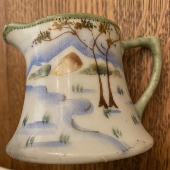 E-OH Nippon Hand Painted Enamel Blue Trees Landscape Scene Creamer 1891 - 1921 - Picture 1 of 1